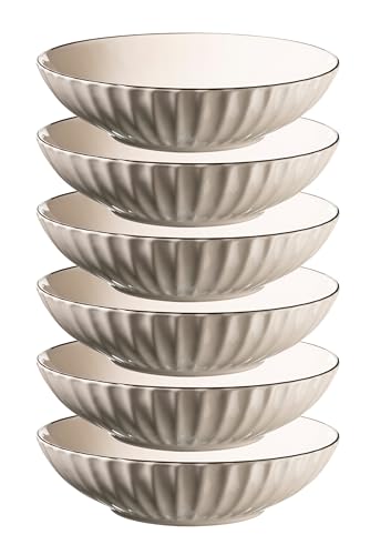 MÄSER Serie OSITA, Suppenteller für 6 Personen aus hochwertigem Keramik, tiefes Teller Set, Retro-Design, Steinzeug, Weiß von MÄSER