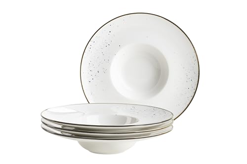 MÄSER Serie Pintar, hochwertiges Gourmetteller-Set, 4-teilig mit Ø 26 cm, breiter Tellerrand, mit heller Glasur, visuellen blauen Sprenkeln und feinem Rand im Vintage Look, Porzellan von MÄSER