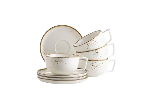 MÄSER Serie Pintar, hochwertiges Kaffetassen-Set für 4 Personen, 8-teiliges Service mit heller Glasur, visuellen braunen Sprenkeln und feinem Rand im Vintage Handmade Look, Porzellan MÄSER Serie Pintar, hochwertiges Kaffetassen-Set für 4 Personen, 8-teiliges Service mit heller Glasur, visuellen braunen Sprenkeln und feinem Rand im Vintage Handmade Look, Porzellan von MÄSER