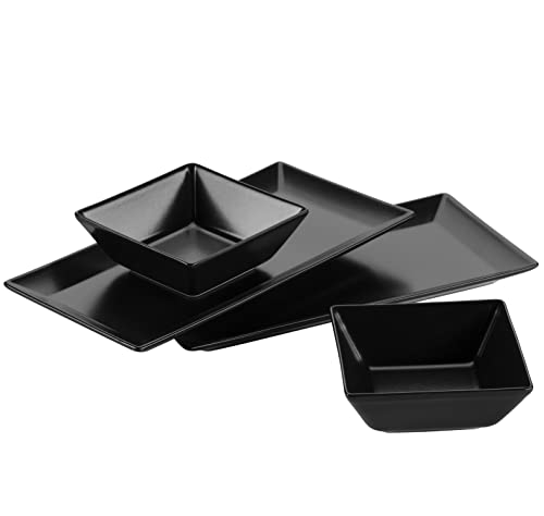 Mäser 931364 Schale/Platten rechteckige Teller und 2 quadratische Schüsseln in Schwarz, Porzellan Geschirr Set für 2 Personen von MÄSER