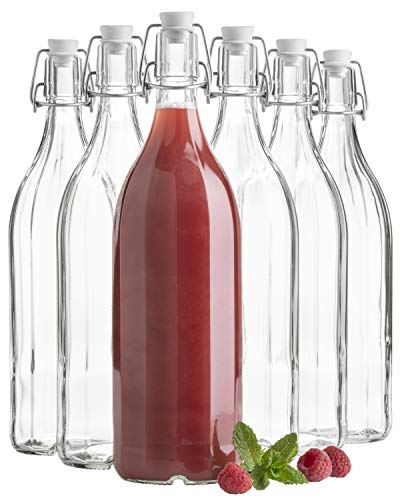Mäser Bügel 6X Bügelflasche in 10-Kant-Form à 1000 ml, Glasflasche 1 Liter mit Bügelverschluss, Glas, transparent, 6 von MÄSER