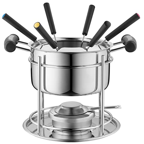 MÄSER 931933 Fondue Set für 6 Personen, ideal für Fleischfondue, 11-teiliges Fondueset inklusive Fonduegabeln und Fonduebrenner, im hübschen Geschenkkarton, Edelstahl, 1.8 liters von MÄSER