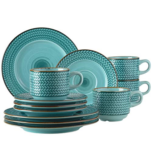 Serie Prospero Premium Kaffeegeschirr Set für 4 Personen in Gastronomie-Qualität, 12-teiliges modernes Kaffeeservice in einzigartigem Vintage Stil, Durable Porzellan, Blau von MÄSER