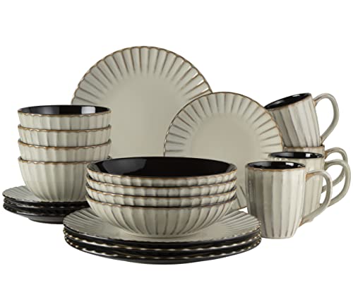 MÄSER 931963 Serie Confino Geschirr Set für 4 Personen im modernen Vintage Look, 20-teiliges Kombiservice aus Keramik in Beige mit schwarzen Akzenten, Steinzeug von MÄSER