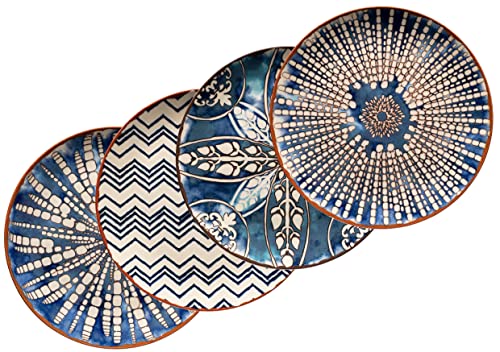 MÄSER 934019 Iberico Blue Große runde Platzteller im maurischen Stil mit 4 verschiedenen Mustern, Weiß-blaue Deko-Teller im 4er Set, ideal auch als Pizzateller und Servierteller, Steinzeug von MÄSER