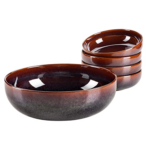 MÄSER Serie Elina Uno, Modernes 5-teiliges Bowl Set aus Keramik mit unregelmäßiger Effektglasur, 1 Schüssel groß und 6 Schalen für Salat, Müsli, oder Suppe, Steinzeug, Jungle von MÄSER