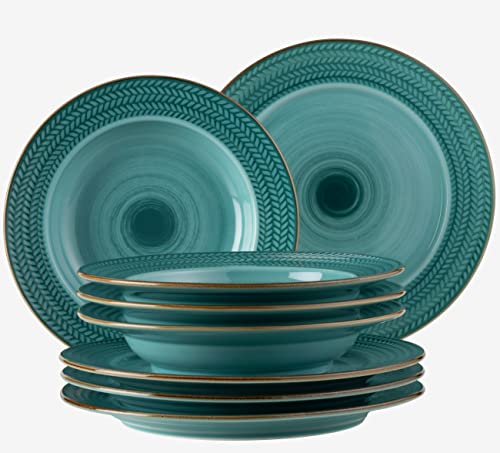 Serie Prospero, Premium Tafelservice für 4 Personen in Gastronomie-Qualität, 8-teiliges modernes Teller Set in einzigartigem Vintage Stil, Blau, Durable Porzellan von MÄSER