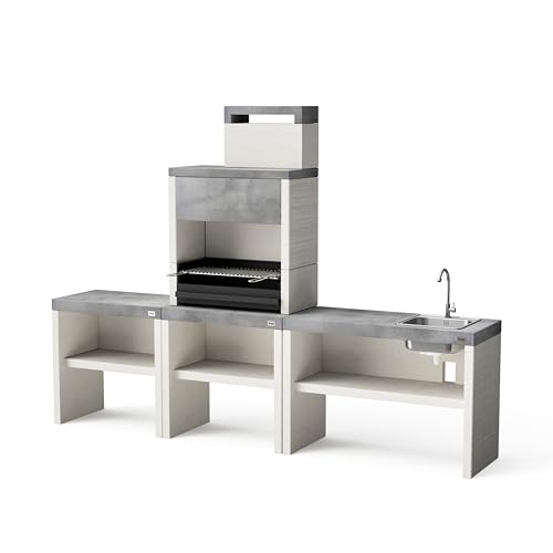 MAESTRO FERRETERO Tuozi – 3er-Pack – Outdoor-Küche Plan 1 Plus Full – Modularer Grill mit Edelstahlgrill und Spüle (266 x 47 x 192 cm) von MAESTRO FERRETERO