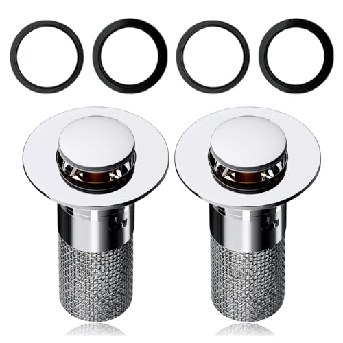 MAEXUS® Abflussstopfen Waschbecken 2 Stück Abflussstopfen mit Sieb, Pop-Up-Abflusssieb Edelstahl 304, Abflusssieb Abflussstopfen Waschbeckenstöpsel mit Sieb (34/40 mm) von MAEXUS