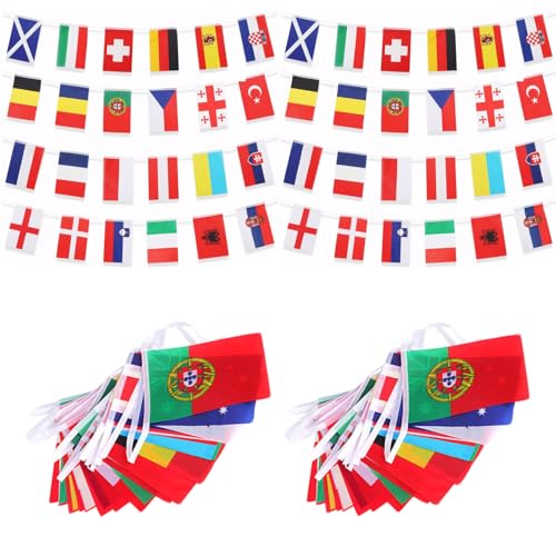 MAEXUS® Fahnen Wimpelkette für Euro Fußball【2 Stück】14 * 21cm EM Fahnen 2024, 8m 24 Countries Flag Banner for EM Deko Football Fan Flags for Garden Bar von MAEXUS