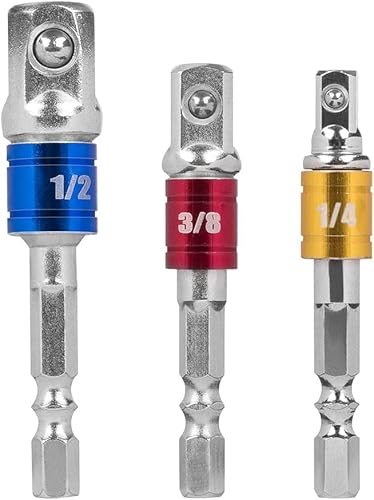 MAEXUS Stecknuss Schlagschrauber Adapter Set - 1/4', 1/2', 3/8' Zoll Halter für Akkuschrauber, Ratsche Adapter auf Vierkant Nuss Zubehör - Silber von MAEXUS