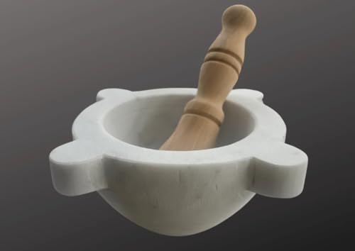 Mafalda Mörser aus weißem Carrara-Marmor mit Stößel aus Holz im Lieferumfang enthalten – Handwerkskunst in der Toskana – Made in Italy (Weiß, 20 x 11) von MAFALDA