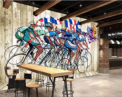 Benutzerdefinierte Fototapete Radfahren Fitnessstudio Stilvolles Restaurant Ktv Fitnessstudio Gesundheitsraum Dekoration Wand 3D-Tapete, 300 * 210 cm von MAFANG
