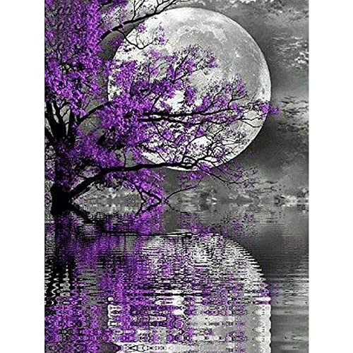 MAFANG 5D Diamond Painting Kits Für Erwachsene Kinder Diamant-Stickerei-Landschaft Voller Diamant-Mosaik Lila Baum Mond Mit Quadratischen/Runden Steinen Bild Von Strass-Diamant-Kunst, 50 * 70 Cm von MAFANG