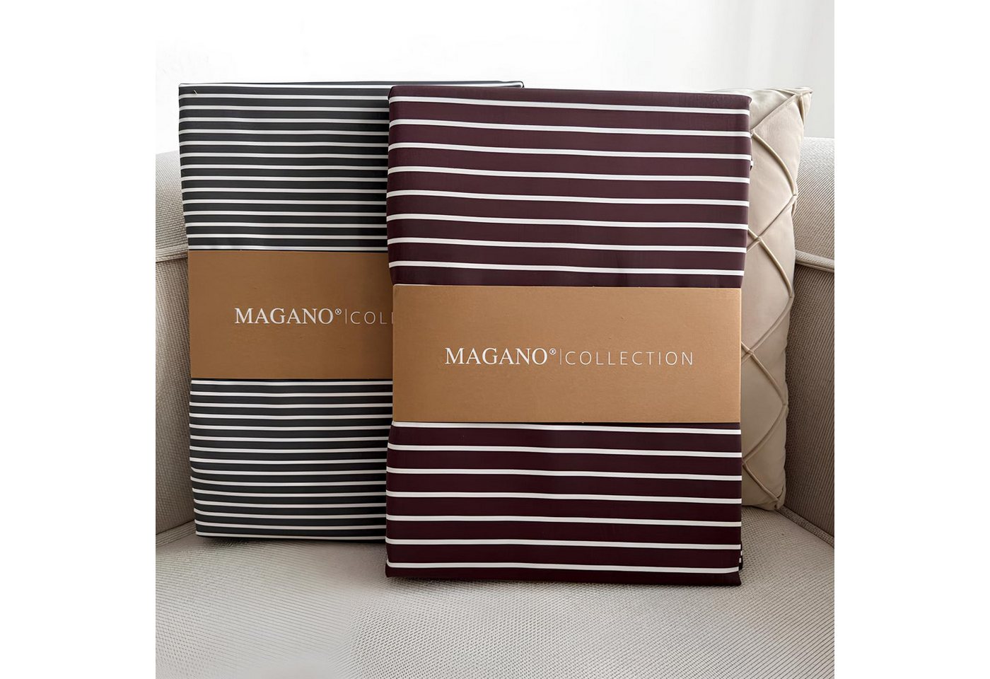 MAGANO Spannbettlaken, Luxus Streifen Bettlaken aus Bambus & Baumwolle Satin, Gummizug: rundum, 400 TC Luxusqualität, Hypoallergen, Thermoregulierend von MAGANO
