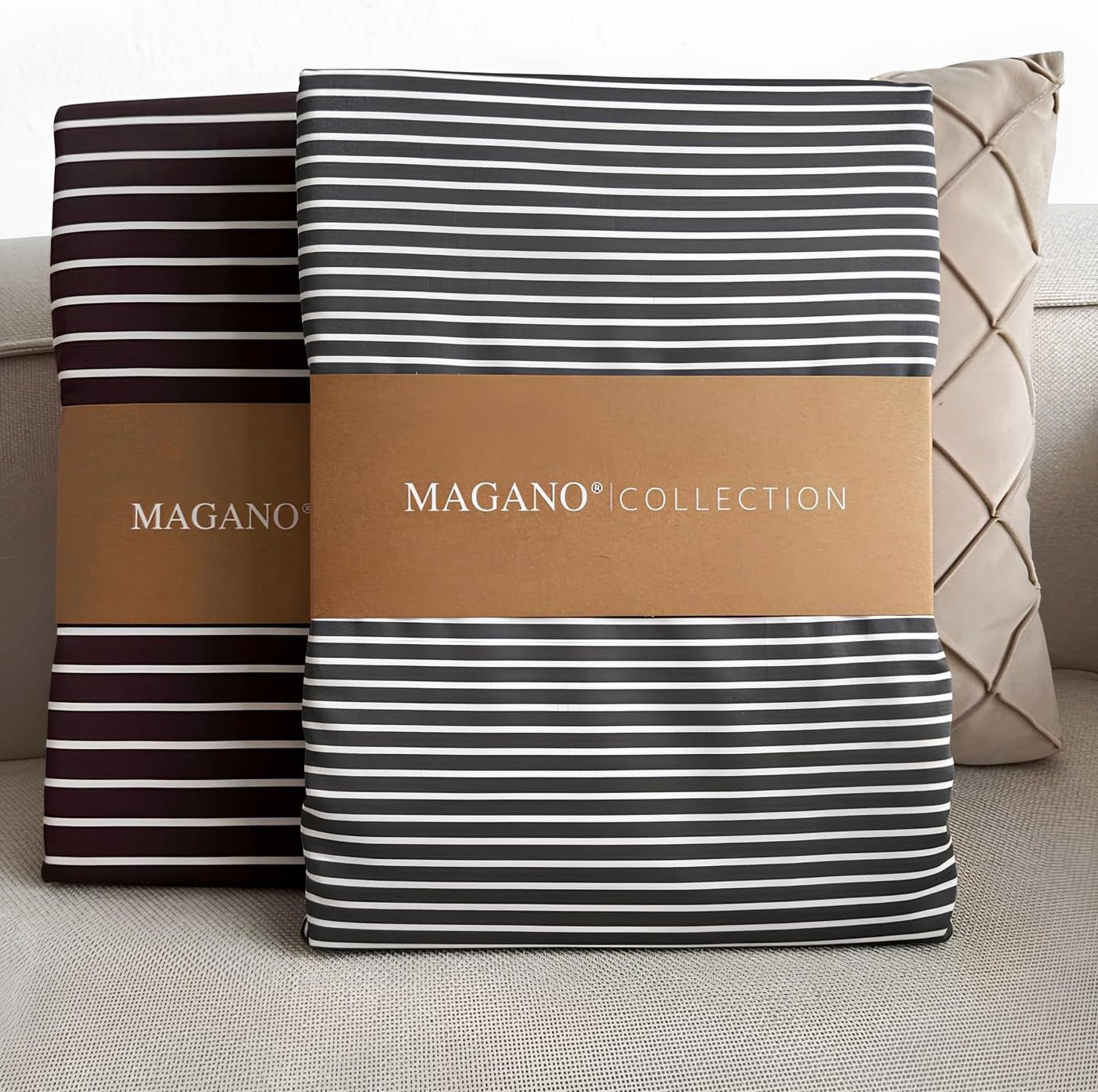 MAGANO Spannbettlaken, Luxus Streifen Bettlaken aus Bambus & Baumwolle Satin, Gummizug: rundum, 400 TC Luxusqualität, Hypoallergen, Thermoregulierend von MAGANO