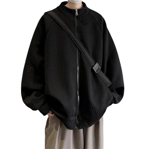 MAGAUSVZVK Herren Lose Arbeitsjacke Kapuzenjacke Reißverschlussmantel Herbst Frühling Lässige Outdoor-Mode Sportbekleidungsjacke(77086 Black,XXL) von MAGAUSVZVK