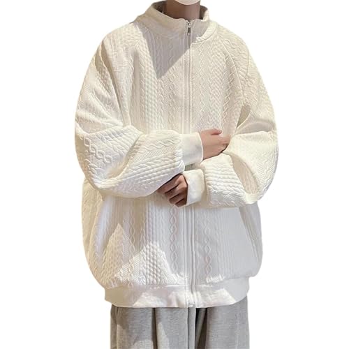 MAGAUSVZVK Herren Lose Arbeitsjacke Kapuzenjacke Reißverschlussmantel Herbst Frühling Lässige Outdoor-Mode Sportbekleidungsjacke(77086 White,M) von MAGAUSVZVK