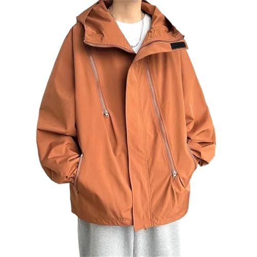 MAGAUSVZVK Herren Lose Arbeitsjacke Kapuzenjacke Reißverschlussmantel Herbst Frühling Lässige Outdoor-Mode Sportbekleidungsjacke(Coffee,L) von MAGAUSVZVK
