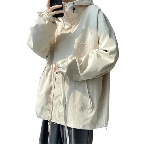 MAGAUSVZVK Herren Lose Arbeitsjacke Kapuzenjacke Reißverschlussmantel Herbst Frühling Lässige Outdoor-Mode Sportbekleidungsjacke(Jk8002 Apricot,L) von MAGAUSVZVK