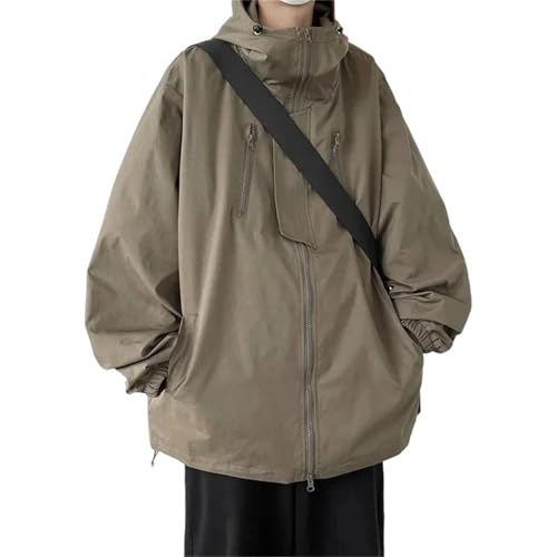 MAGAUSVZVK Herren Lose Arbeitsjacke Kapuzenjacke Reißverschlussmantel Herbst Frühling Lässige Outdoor-Mode Sportbekleidungsjacke(Jk8101 Army En8,XL) von MAGAUSVZVK