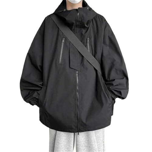 MAGAUSVZVK Herren Lose Arbeitsjacke Kapuzenjacke Reißverschlussmantel Herbst Frühling Lässige Outdoor-Mode Sportbekleidungsjacke(Jk8101 Black,M) von MAGAUSVZVK