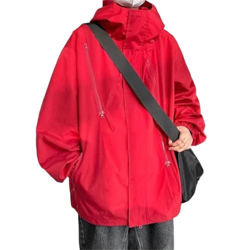 MAGAUSVZVK Herren Lose Arbeitsjacke Kapuzenjacke Reißverschlussmantel Herbst Frühling Lässige Outdoor-Mode Sportbekleidungsjacke(Rot,3XL) von MAGAUSVZVK