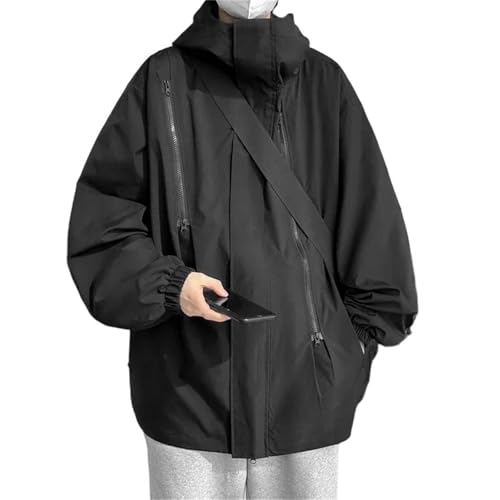 MAGAUSVZVK Herren Lose Arbeitsjacke Kapuzenjacke Reißverschlussmantel Herbst Frühling Lässige Outdoor-Mode Sportbekleidungsjacke(Schwarz,4XL) von MAGAUSVZVK