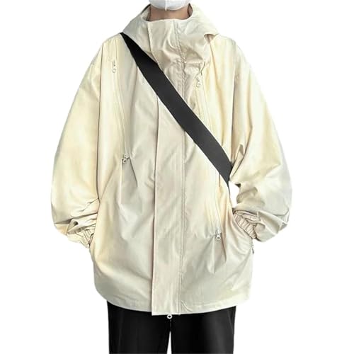 MAGAUSVZVK Herren Lose Arbeitsjacke Kapuzenjacke Reißverschlussmantel Herbst Frühling Lässige Outdoor-Mode Sportbekleidungsjacke(Yellow,3XL) von MAGAUSVZVK