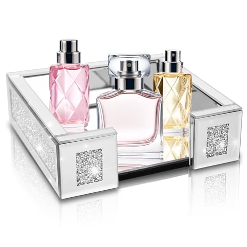 Silbernes Parfümtablett, Diamant-Spiegeltablett, moderner Premium-Schmuck-Organizer, geeignet für Badezimmer-Theke, Küchentheke, Kommode von MAGFLERUM