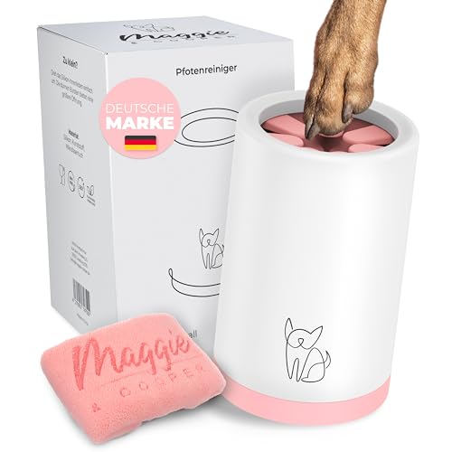 MAGGIE & COOPER Pfotenreiniger (Größe S, Farbe: Rosa) | saubere Pfoten | inkl. Mikrofaserhandtuch | 2 versch. Größen verfügbar | spülmaschinenfest | weiche Bürsten von MAGGIE & COOPER