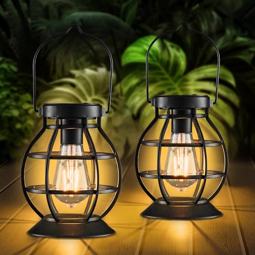 MAGGIFT Laternen Solarlampen für Außen Hängend, 2 Stücke Metallrahmen Solarlampe für Draußen - Solarleuchten Garten Deko - Lampions Außen Wetterfest LED-Glühbirne für Terrassen Balkon Deko Gartendeko von MAGGIFT