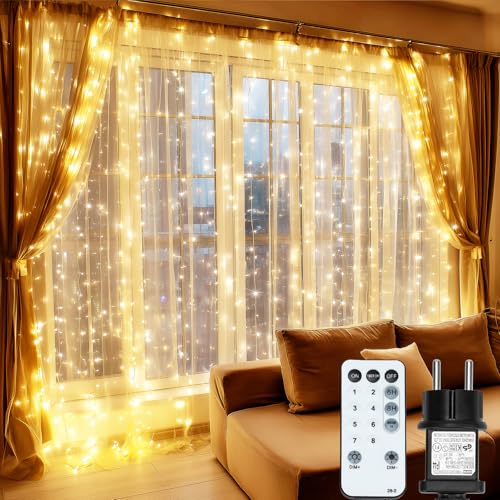 MAGGIFT Lichterkette Vorhang Innen Außen 2×2m 252 LED Lichterkette Bett Vorhang mit Timer/Fernbedienung/8 Modi/Dimmbar, Indoor Outdoor Weihnachtsdeko Lichtervorhang für Garten Party Zimmer Deko von MAGGIFT