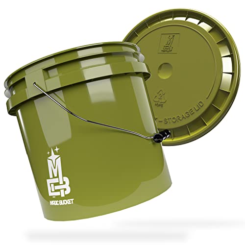 MAGIC BUCKET | Wascheimer Set für Auto Handwäsche Khaki mit passendem Eimer Deckel | 3,5 US GALLONEN ca. 13 Liter | kompatibel mit Grit Guard, Detail Guardz Dirt Lock, Chemical Guys Dirt Trap von MAGIC BUCKET