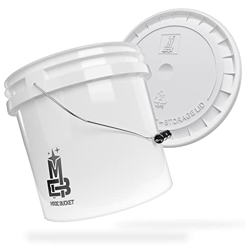 MAGIC BUCKET | Wascheimer Set für Auto Handwäsche Weiß mit passendem Eimer Deckel | 3,5 US GALLONEN ca. 13 Liter | kompatibel mit Grit Guard, Detail Guardz Dirt Lock, Chemical Guys Dirt Trap von MAGIC BUCKET