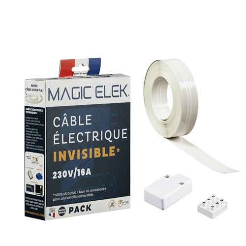 MAGIC ELEK - Unsichtbares Elektrokabel, ultradünn, 1 m, 230 V/16 A, 3 Linien, verschwindet unter Farbe, Tapete, Fliesen... Schluss mit Kabelkanälen von MAGIC ELEK