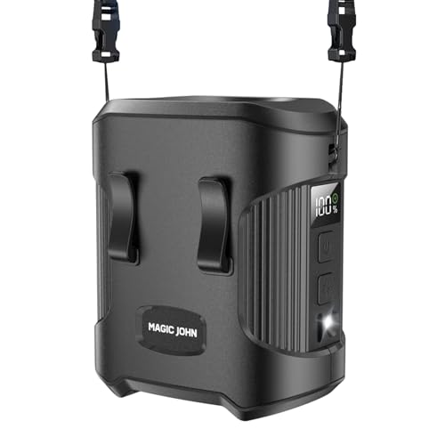 MAGIC JOHN Hanging Waist Fan, Portable Waist Clip Fan, 3 Geschwindigkeiten Wiederaufladbarer Taillen Clip Ventilator mit 4000mAh Batterie/Flashlight, für Camping, Outdoor (Black) von MAGIC JOHN