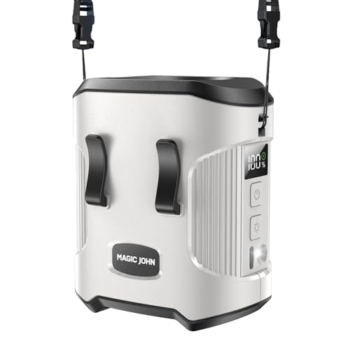 MAGIC JOHN Hanging Waist Fan, Portable Waist Clip Fan, 3 Geschwindigkeiten Wiederaufladbarer Taillen Clip Ventilator mit 4000mAh Batterie/Flashlight, für Camping, Outdoor (Gray) von MAGIC JOHN