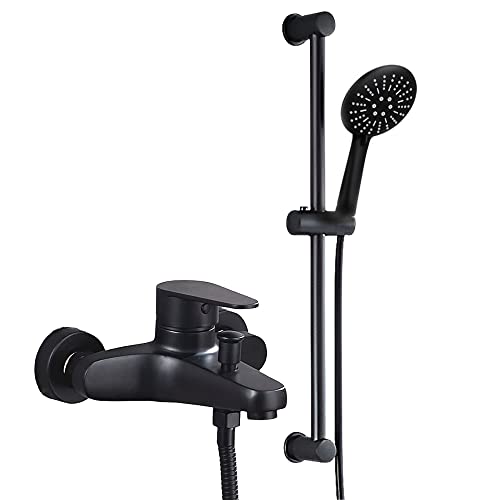 Duschstange Edelstahl mit Badewannenarmatur mit Handbrause mattschwarzes sus304-Edelstahl-Finish, Duschkopf mit Schlauch 150 cm und Brausehalter Wand Duschstange Edelstahl mit Badewannenarmatur mit Handbrause mattschwarzes sus304-Edelstahl-Finish, Duschkopf mit Schlauch 150 cm und Brausehalter Wand von MAGIC SELECT