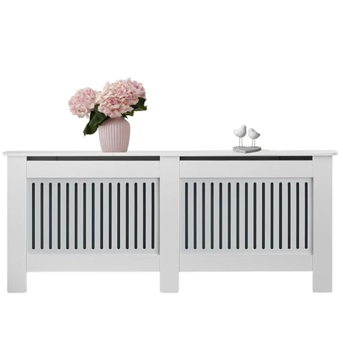 Heizkörperverkleidung. Kühlerabdeckung MDF mit Regal und Lamellen. Möbel mit Modernem Design in Weißem Gitter. Elegant für Wohnzimmer, Schlafzimmer, Büro.172x82x19cm von MAGIC SELECT