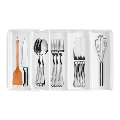 MAGIC SELECT Ausziehbarer Besteck-Organizer. Verstellbarer Besteckkasten. Schubladen-Organizer für Küchenutensilien. Variable Breite, 3 bis 5 Fächer. von MAGIC SELECT