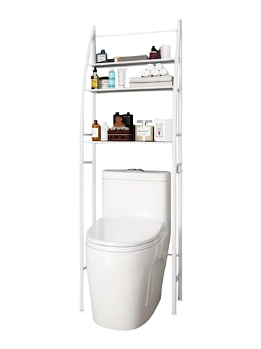 Badezimmerregal über Weißer Toilette | Sparen Sie Platz mit 3 Regalen | Wasserdichtes Aufbewahrungsregal | Höhenverstellbare Beine (Weiß-Metallic) von MAGIC SELECT