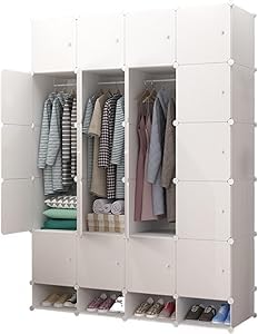 MAGIC SELECT Kleiderschrank, Modulregal, Modularer Kleiderorganisator-Kleiderschrank für Zuhause, Lagerregal für Schlafzimmer, 20 Module, 2 Stangen, 192 x 140 cm, Weiß von MAGIC SELECT