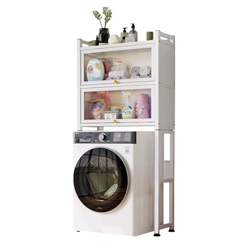 MAGIC SELECT Regal über der Waschmaschine mit Falttüren | Wasserdichtes Lagerregal | Mehrzweck-Organizer-Regal | Sparen Sie Platz mit 3 Ebenen | Höhenverstellbare Beine von MAGIC SELECT