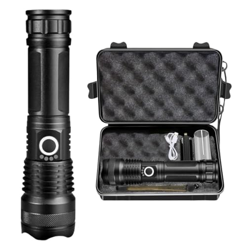 MAGIC SELECT Taschenlampe LED Aufladbar, Batterieanzeige, Wasserdicht und USB, Sicherheitsbox und Trageband, Micro-USB-Kabel Im Lieferumfang Enthalten, Widerstandsfähig, 5 Modi und Zoom. von MAGIC SELECT