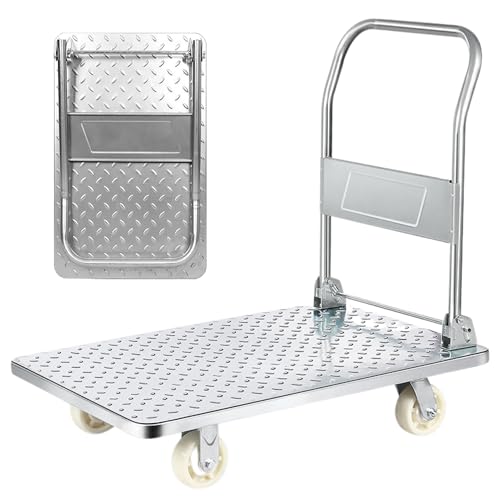 Plattformwagen mit Rädern. 400 kg Last Klappschubkarre. Handplattformwagen, Antikollisionstransport für Umzüge, Lager. Titan Stahl. von MAGIC SELECT