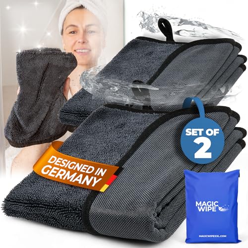 MAGIC WIPE® Badezimmer Trockentuch XXL - 2er Pack 40 x 60 cm Original Allzweck-Mikrofaser Reinigungstuch - Streifen- & Fusselfreies Tuch, Premium Qualität Trockentuch für Badezimmer, Küche, Spiegel, von MAGIC WIPE