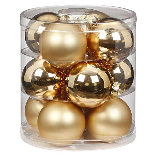 MAGIC Weihnachtskugeln Glas 8cm 12 STK. Christbaumkugeln Farbe: Brokat Gold Glanz matt von MAGIC by Inge
