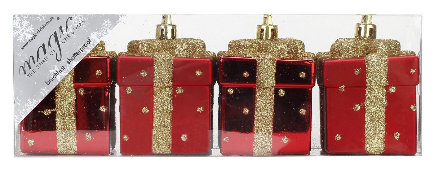 MAGIC by Inge Christbaumschmuck, Christbaumschmuck Geschenkbox 6cm Kunststoff 4er Set - Rot von MAGIC by Inge