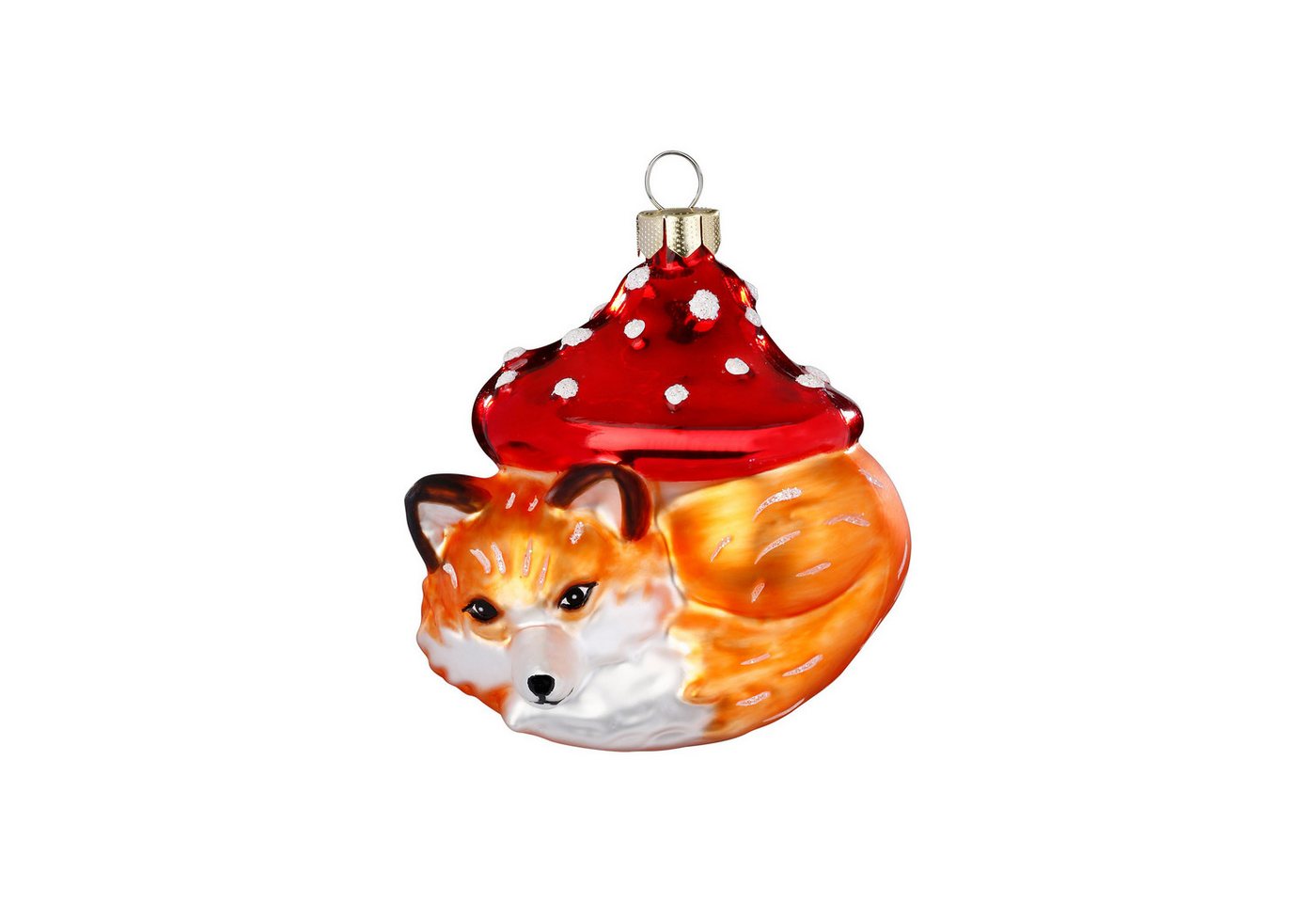 MAGIC by Inge Christbaumschmuck, Christbaumschmuck Glas 7,2cm Fuchs mit Pilz Figur Orange / Rot von MAGIC by Inge